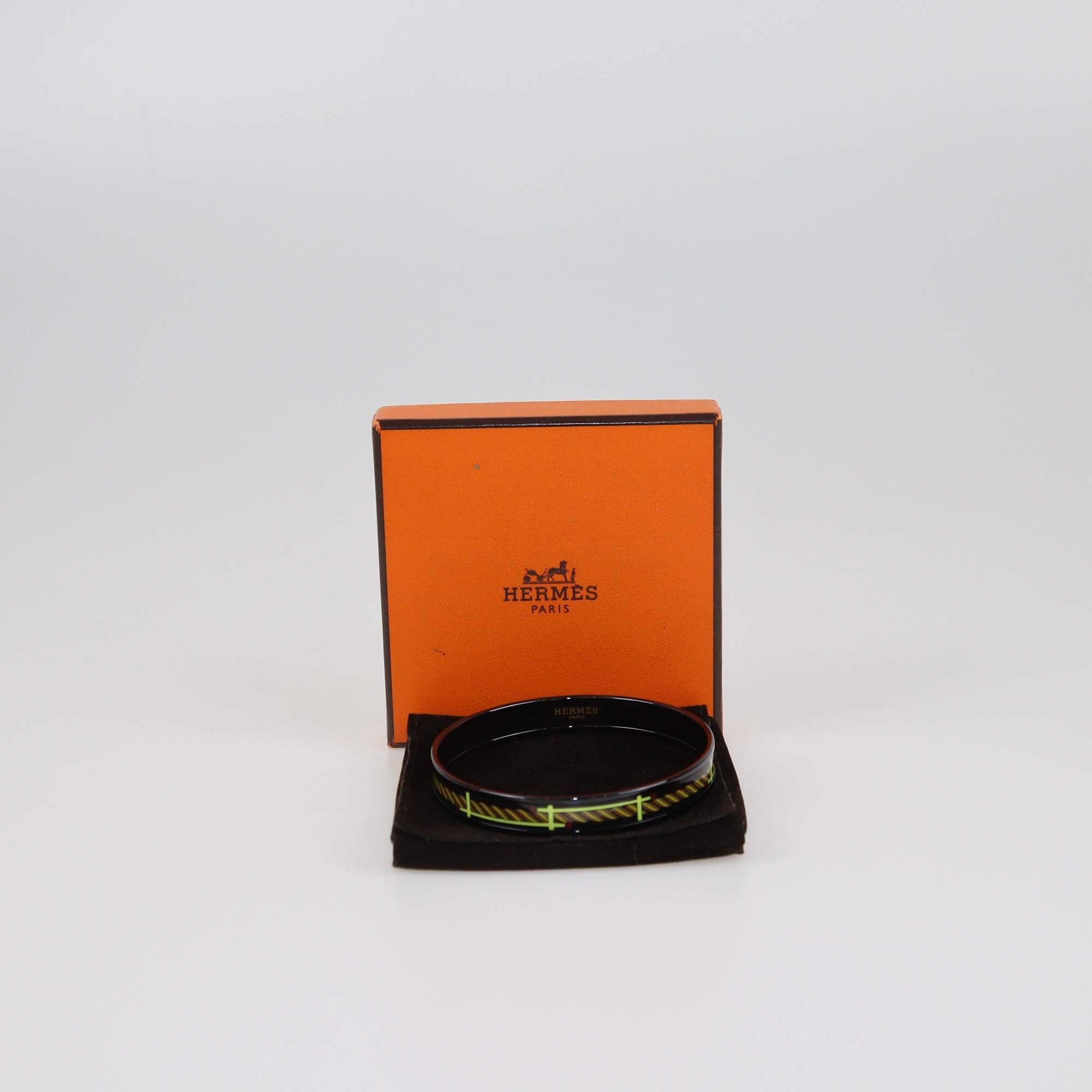 Hermes Black Quadrige Print PVD Narrow Bracelet Womens Hermes 