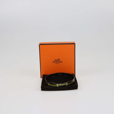 Hermes Black Quadrige Print PVD Narrow Bracelet Womens Hermes 