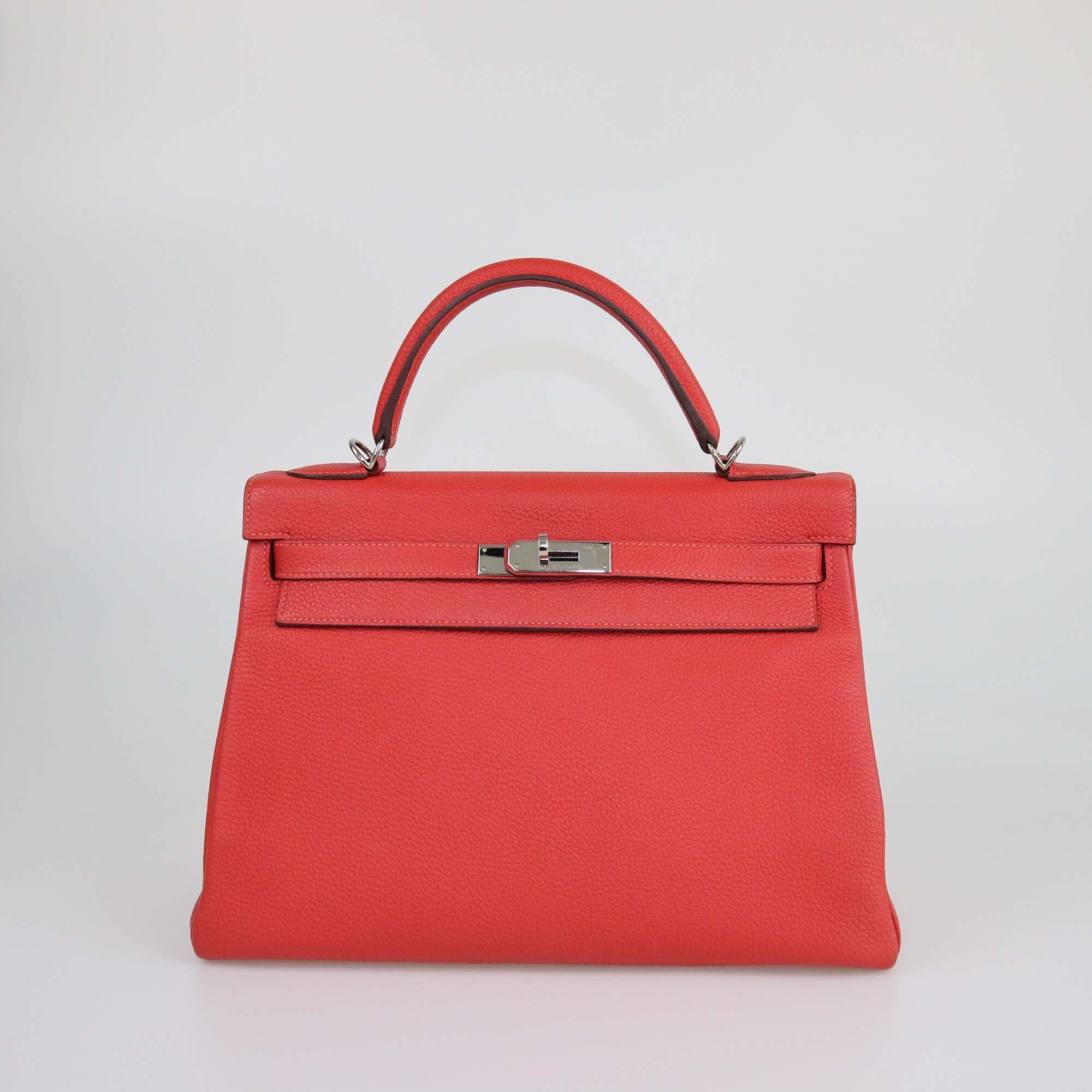 Hermes Rouge Casaque Togo Kelly Retourne 32 PHW Womens Hermes 