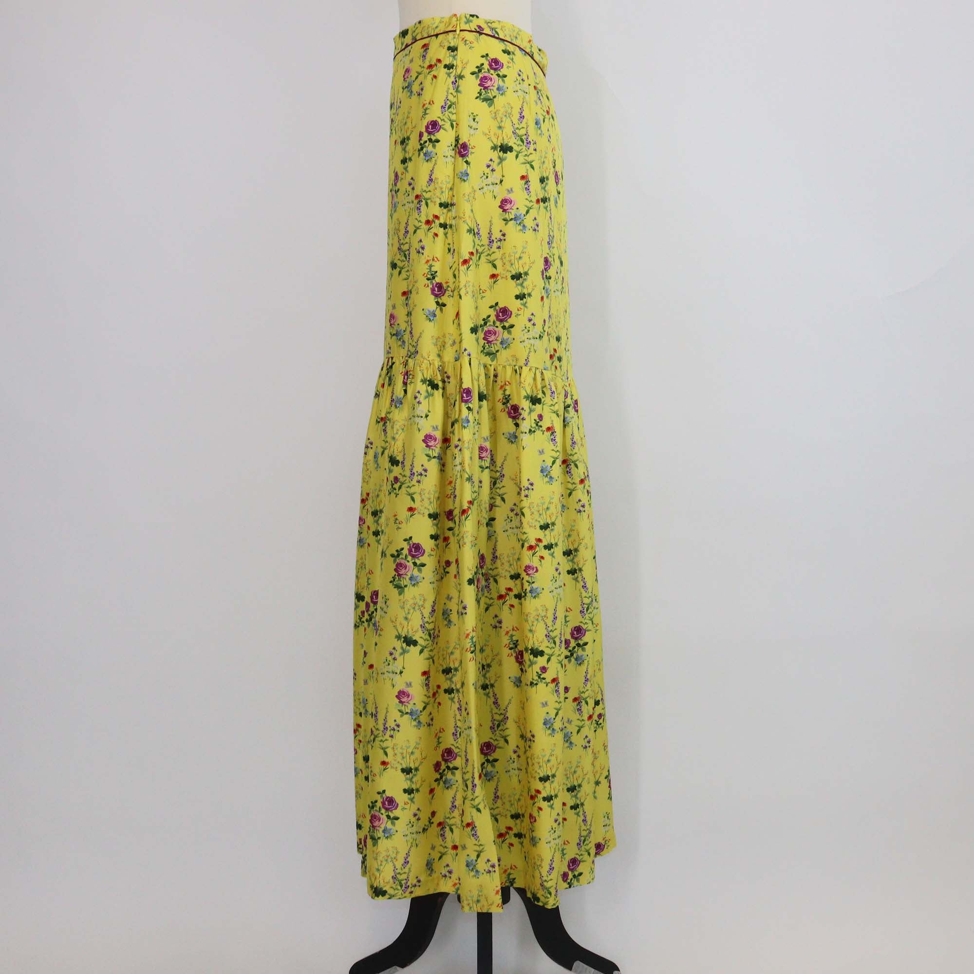 Max Mara Yellow Silk Floral Print Elisir Maxi Skirt