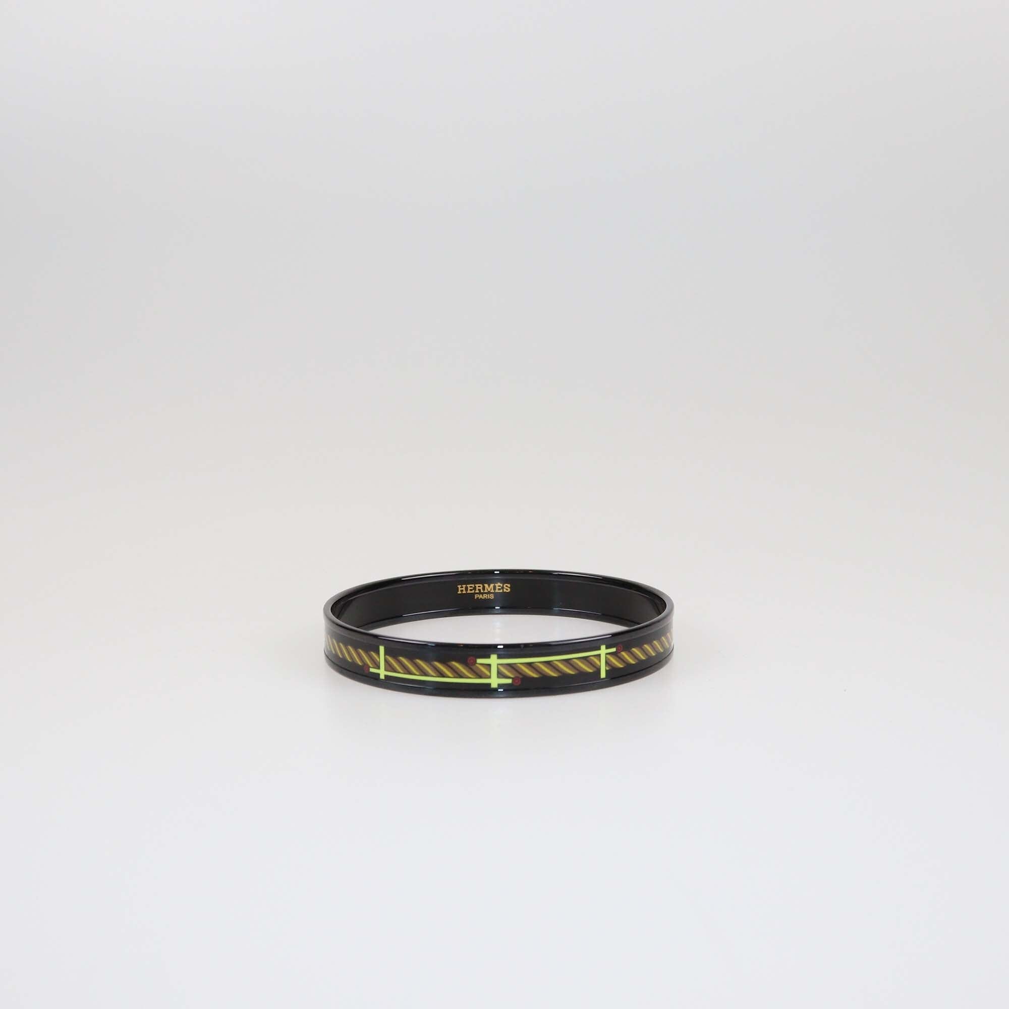 Hermes Black Quadrige Print PVD Narrow Bracelet Womens Hermes 