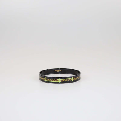 Hermes Black Quadrige Print PVD Narrow Bracelet Womens Hermes 