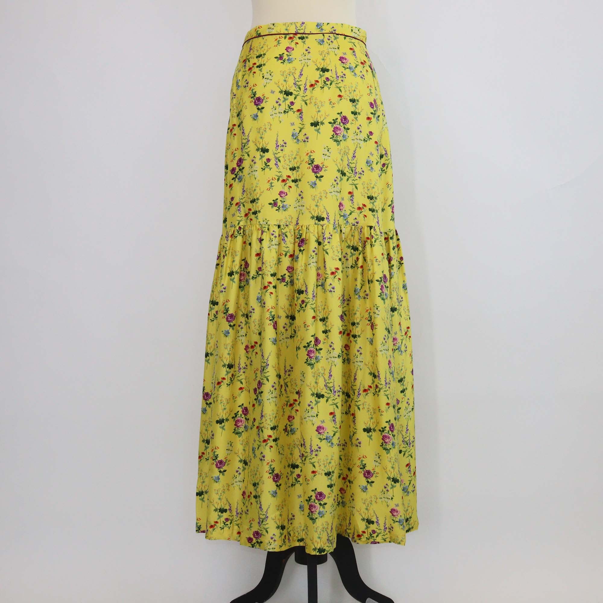 Max Mara Yellow Silk Floral Print Elisir Maxi Skirt