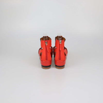 Fendi Red Leather Elastic Strap Platform Sandals