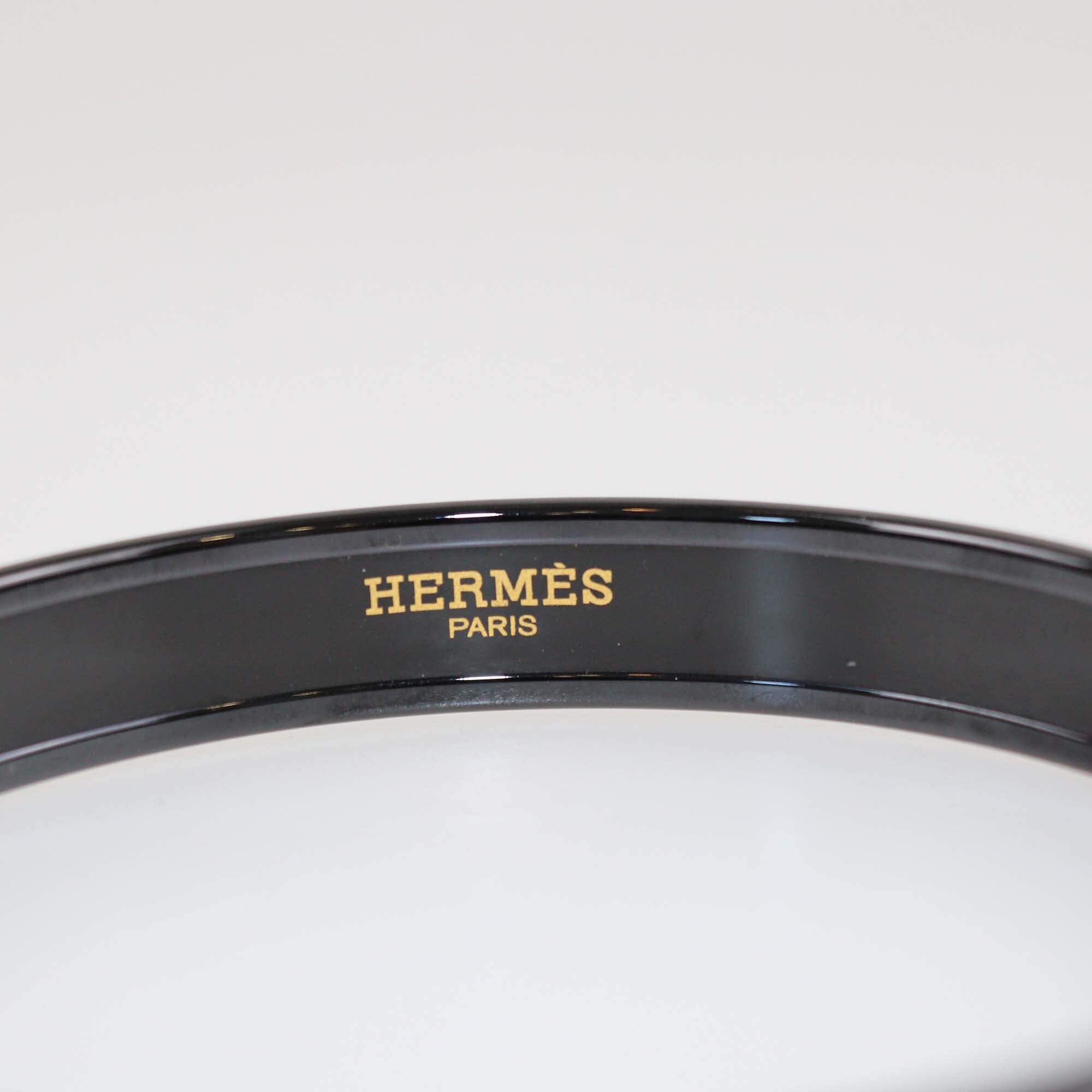 Hermes Black Quadrige Print PVD Narrow Bracelet Womens Hermes 
