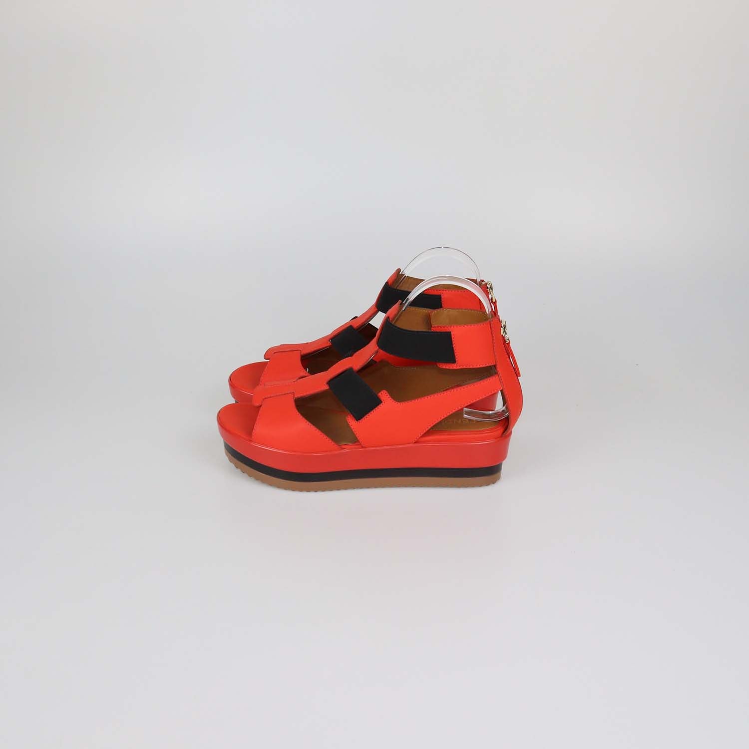 Fendi Red Leather Elastic Strap Platform Sandals