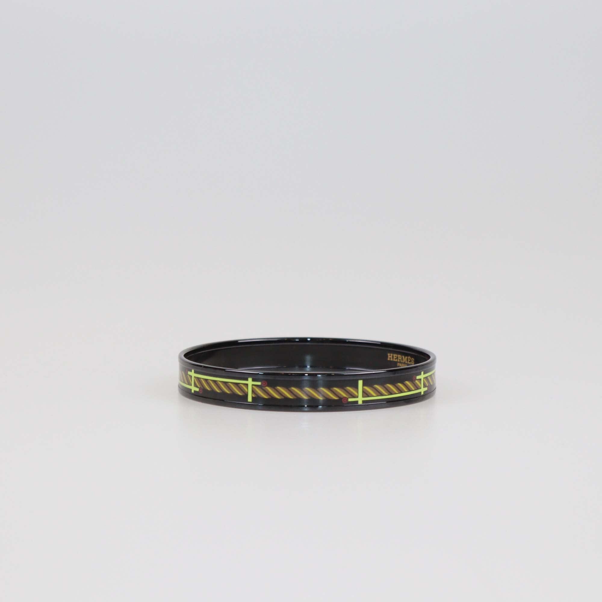 Hermes Black Quadrige Print PVD Narrow Bracelet Womens Hermes 