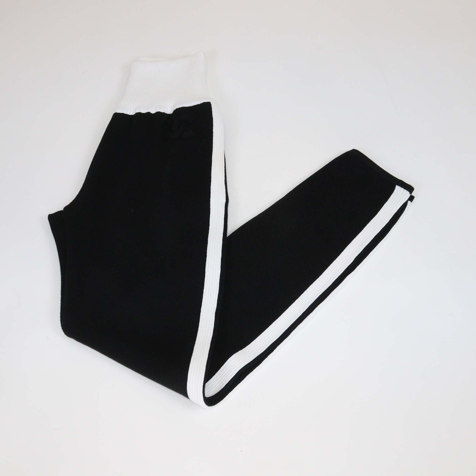 Chanel Black Knit Contrast Rib Knit Trim Detailed Joggers