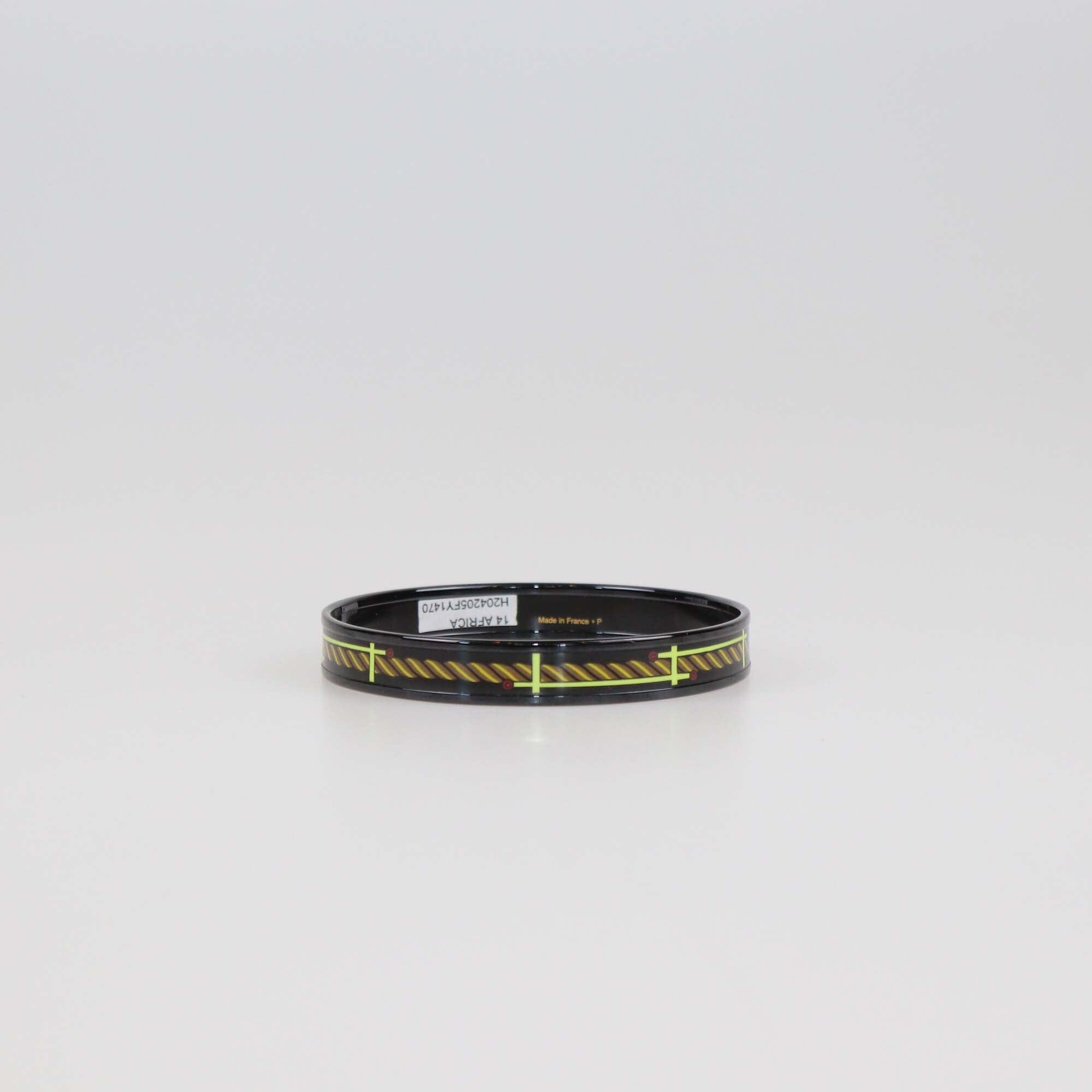 Hermes Black Quadrige Print PVD Narrow Bracelet Womens Hermes 