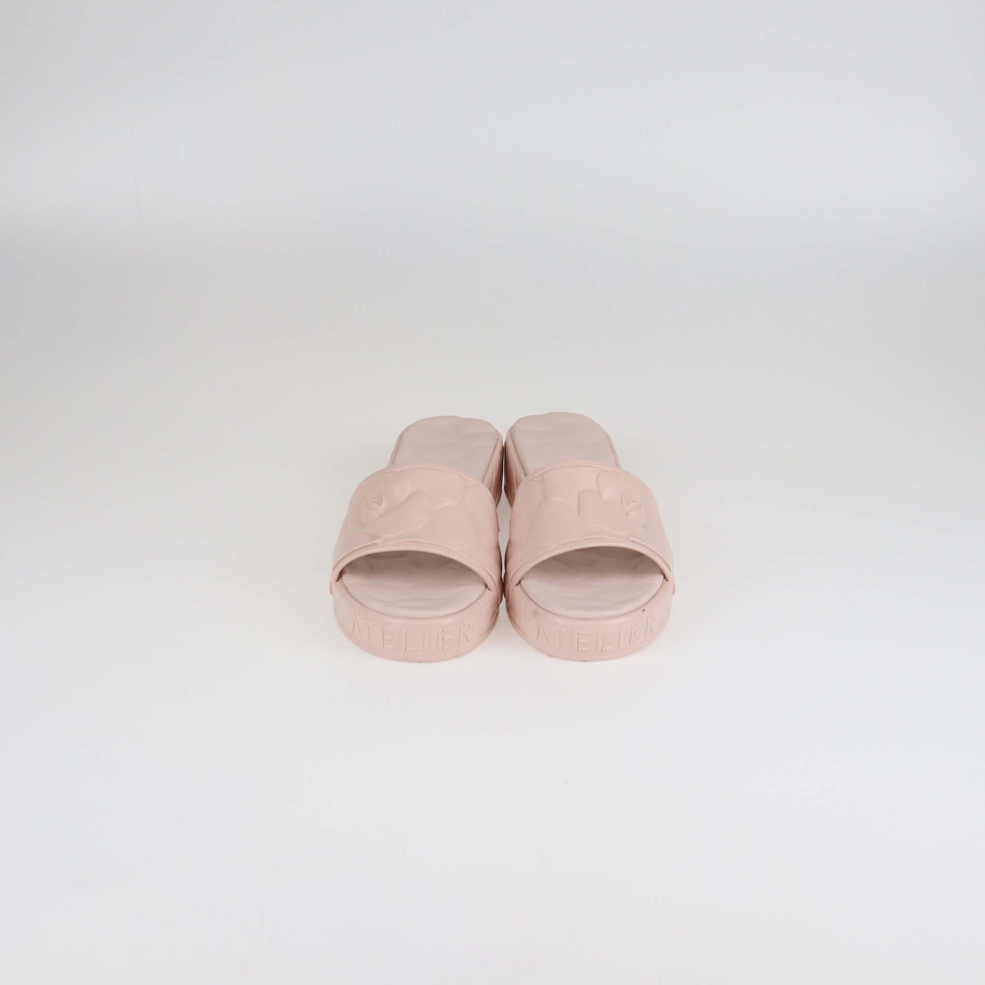 Valentino Pink Rubber Rose Atelier Slide Sandals