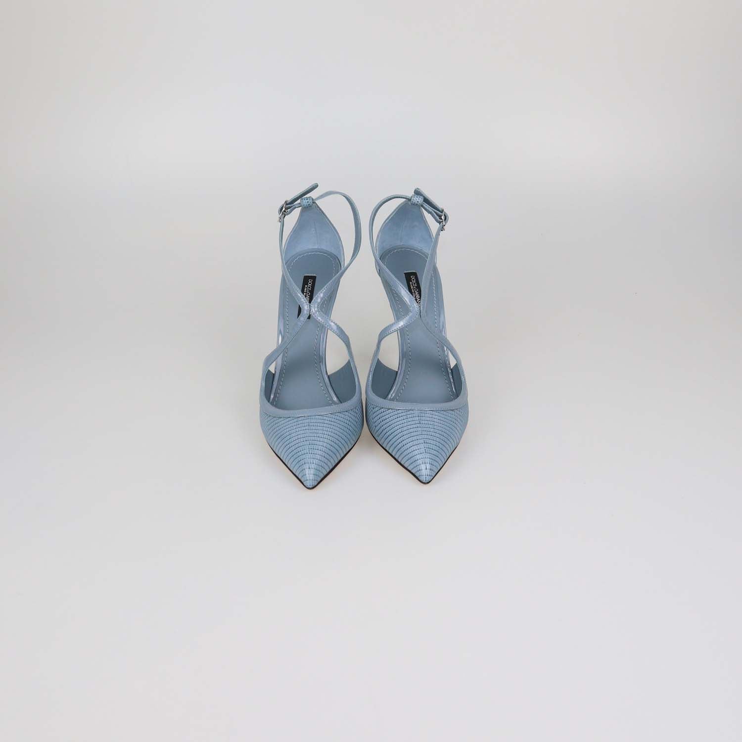 Dolce & Gabbana Blue Lizard Embossed Leather Ankle Strap Pumps