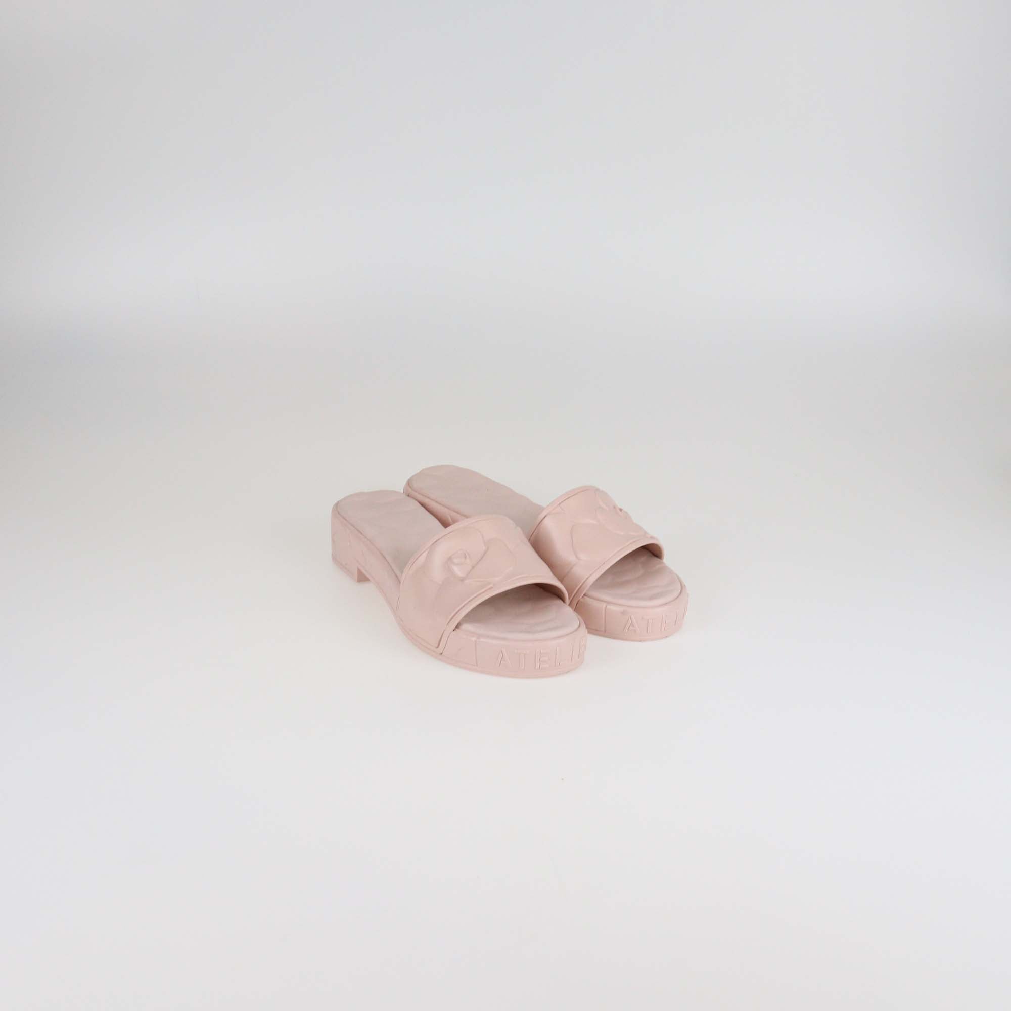 Valentino Pink Rubber Rose Atelier Slide Sandals