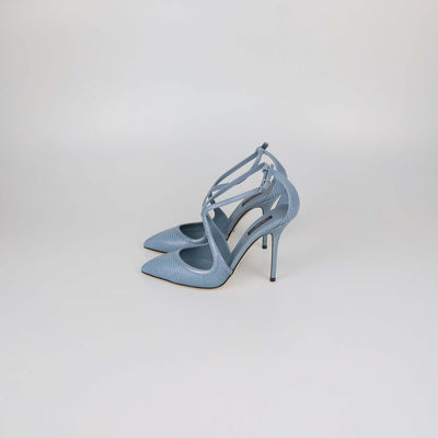Dolce & Gabbana Blue Lizard Embossed Leather Ankle Strap Pumps