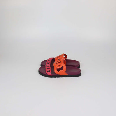 Hermes Orange/Pink Leather Extra Sandals