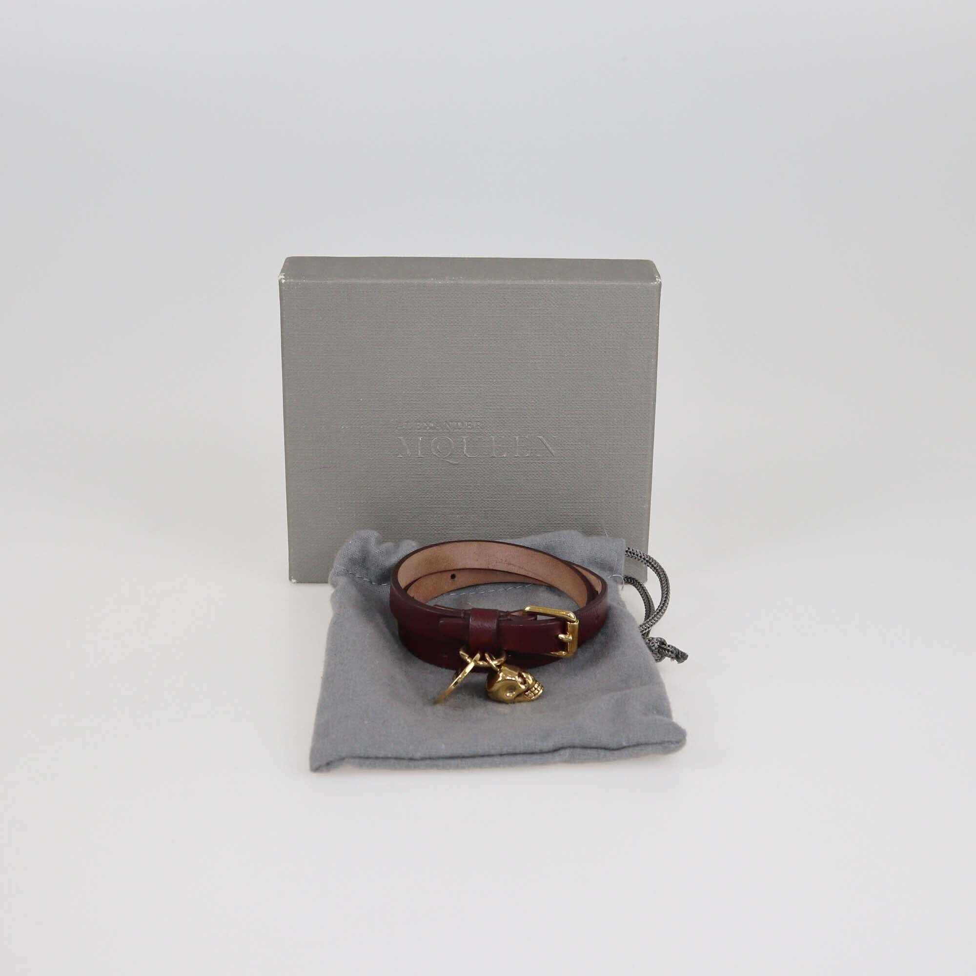 Alexander McQueen Burgundy Skull Charm Double Wrap Bracelet Womens Alexander McQueen 