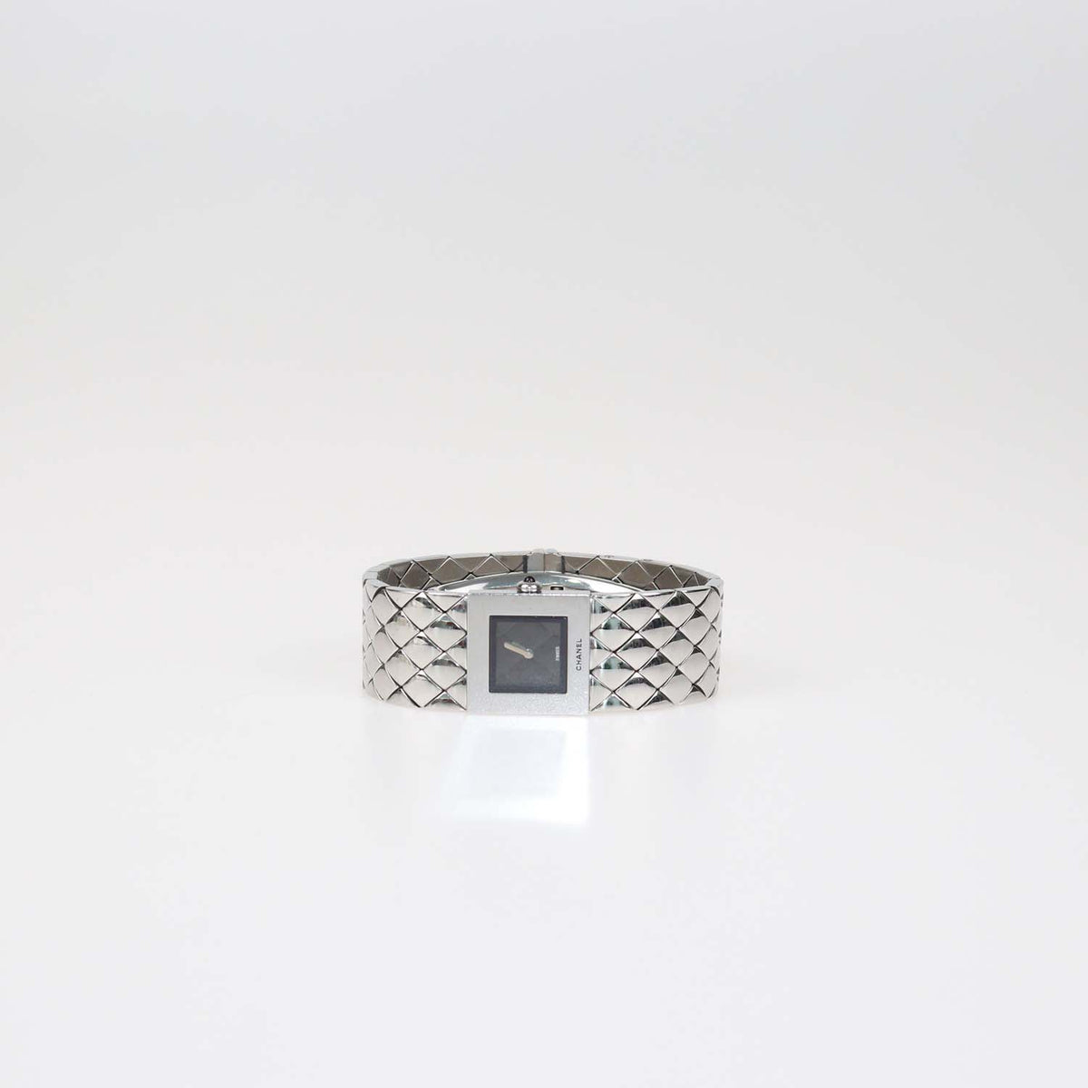 Chanel Black Dial Stainless Steel Quilted Mademoiselle Watch 19 mm