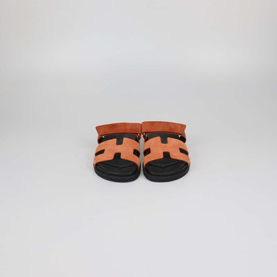 Hermes Orange/Brown Suede Chypre Sandals