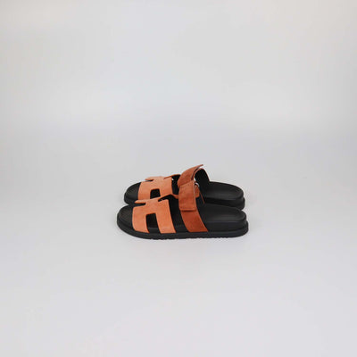 Hermes Orange/Brown Suede Chypre Sandals