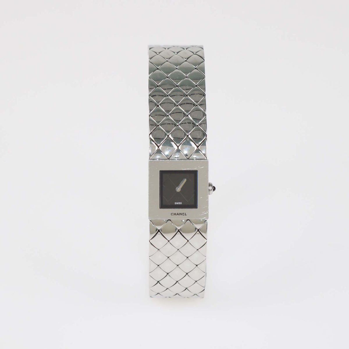 Chanel Black Dial Stainless Steel Quilted Mademoiselle Watch 19 mm