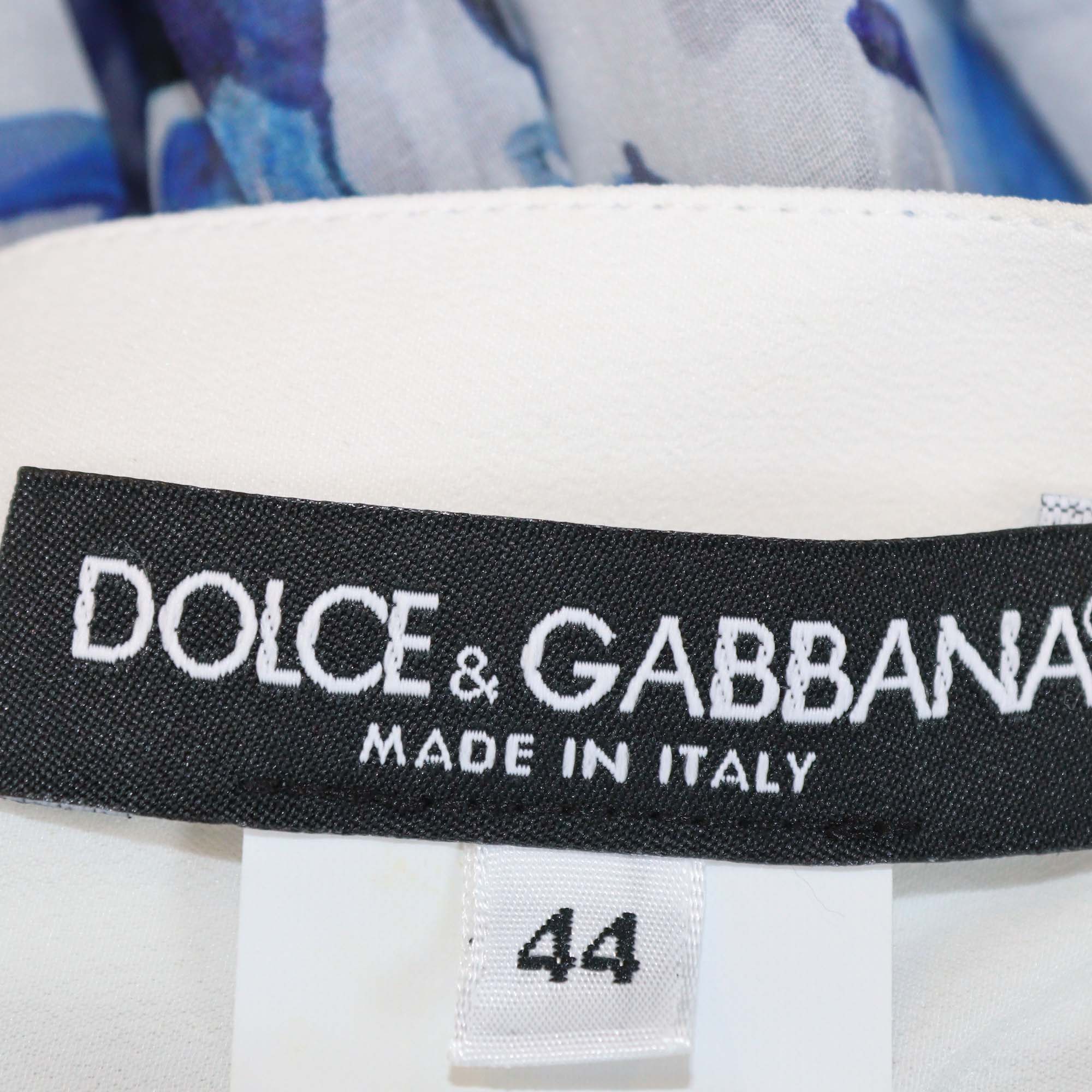 Dolce & Gabbana Blue/White Silk Long Majolica Print Chiffon Skirt