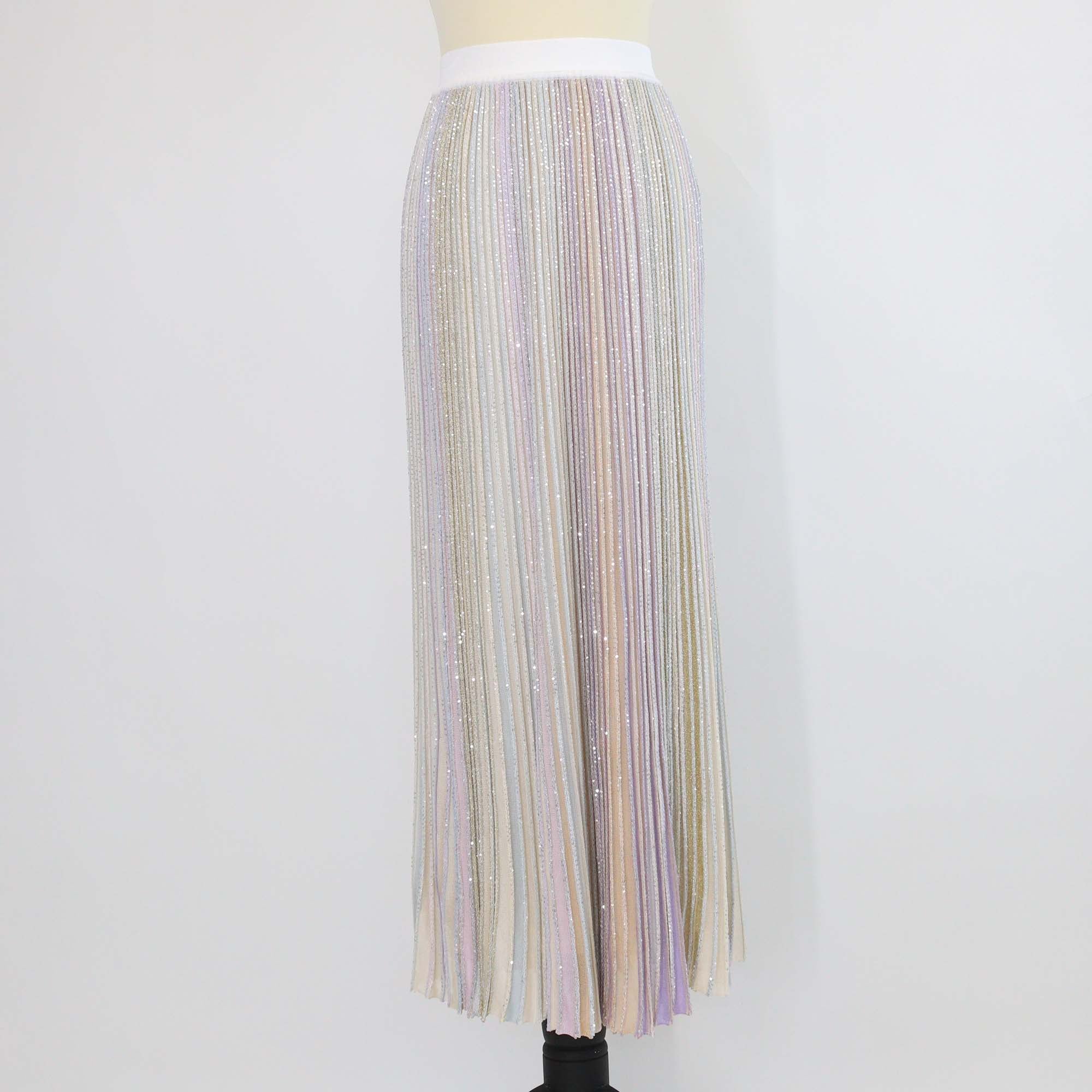 Missoni Multicolor Striped Sequins Embellished Knitted Pleated Maxi Skirt