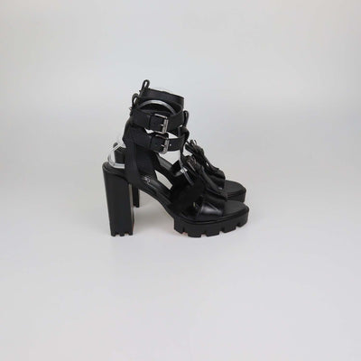 Christian Louboutin Black Leather and Suede Rangerissima Lug Platform Sandals