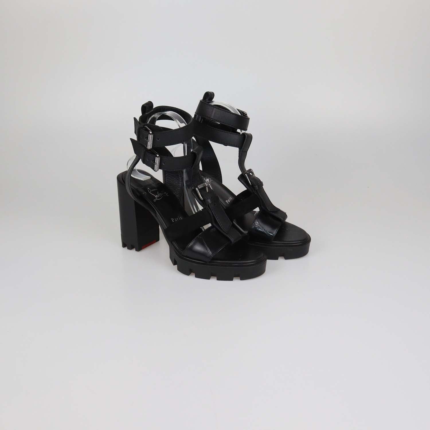 Christian Louboutin Black Leather and Suede Rangerissima Lug Platform Sandals
