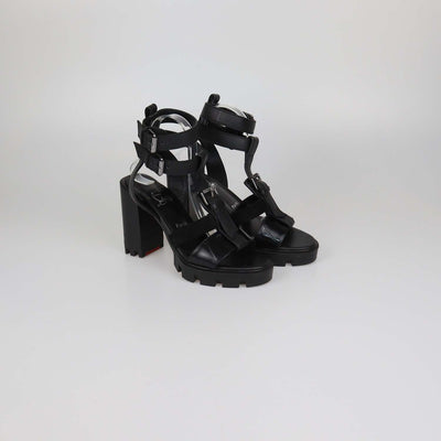 Christian Louboutin Black Leather and Suede Rangerissima Lug Platform Sandals