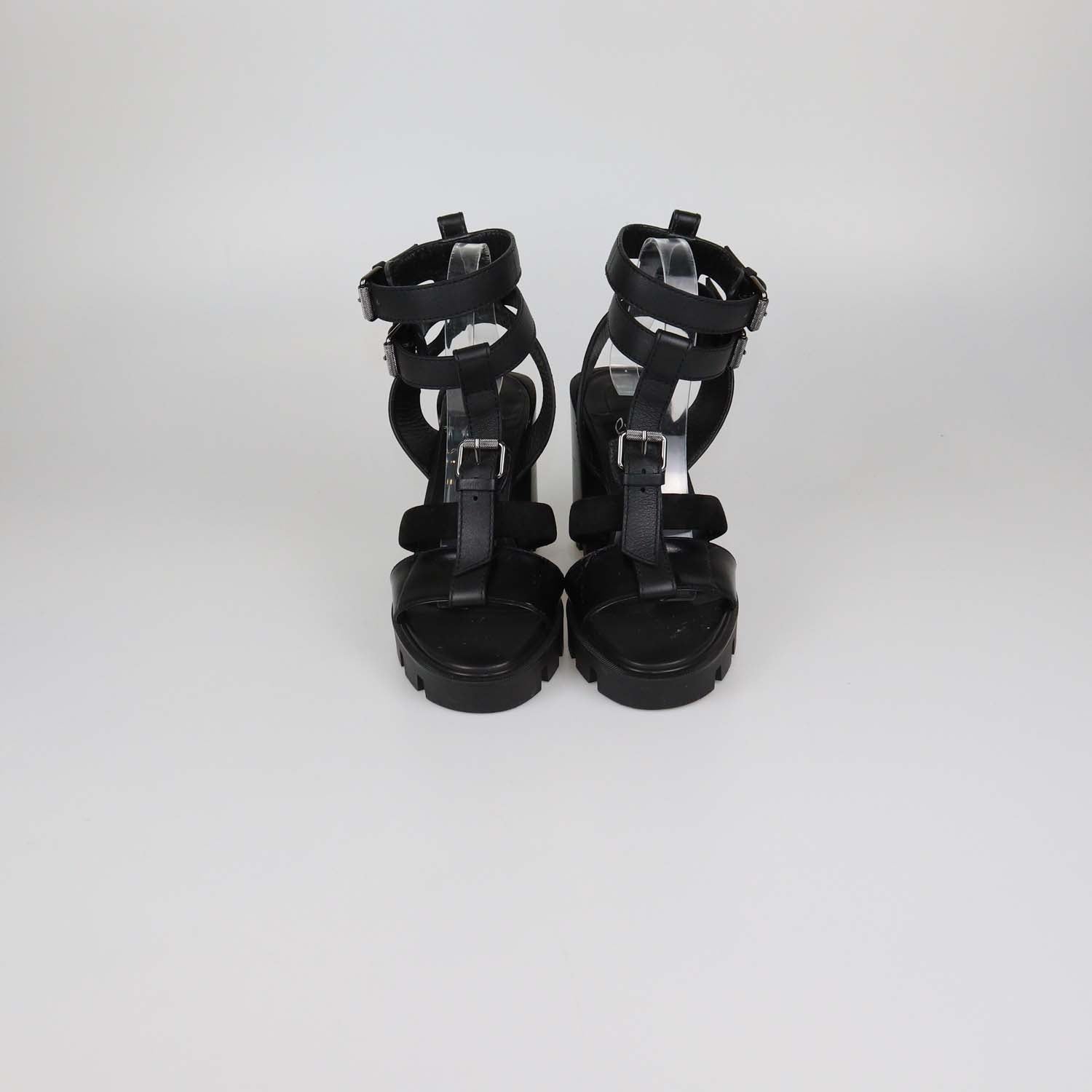 Christian Louboutin Black Leather and Suede Rangerissima Lug Platform Sandals