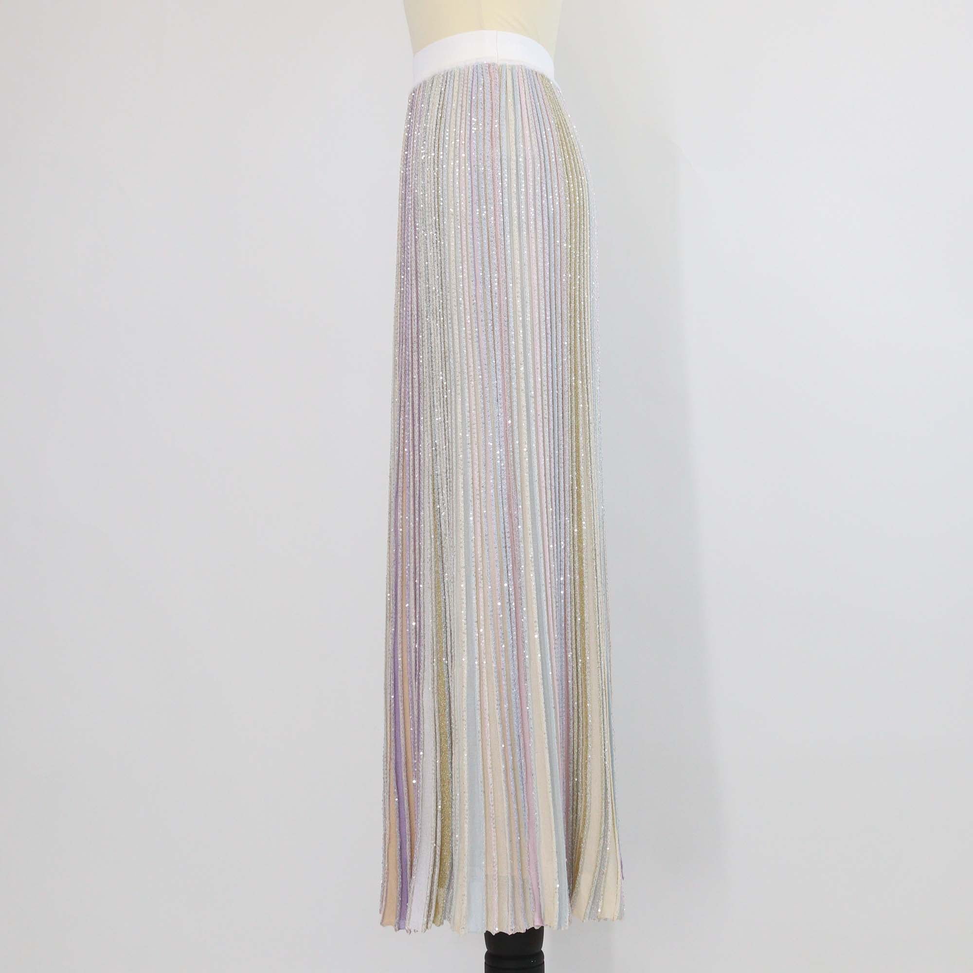 Missoni Multicolor Striped Sequins Embellished Knitted Pleated Maxi Skirt