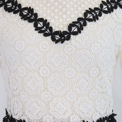 Maje White/Black Ranald Floral Lace Skater Mini Dress