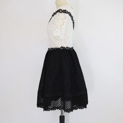 Maje White/Black Ranald Floral Lace Skater Mini Dress