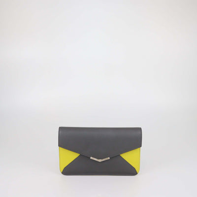 Fendi Grey/Yellow Leather 2Jours Envelope Clutch