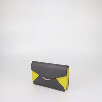 Fendi Grey/Yellow Leather 2Jours Envelope Clutch