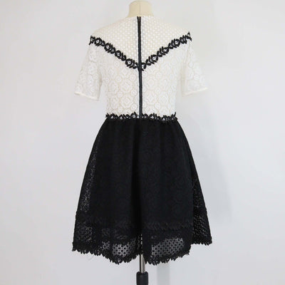Maje White/Black Ranald Floral Lace Skater Mini Dress