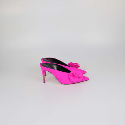 Victoria Beckham Fuchsia Fabric Rose Applique Pointed Toe Mules