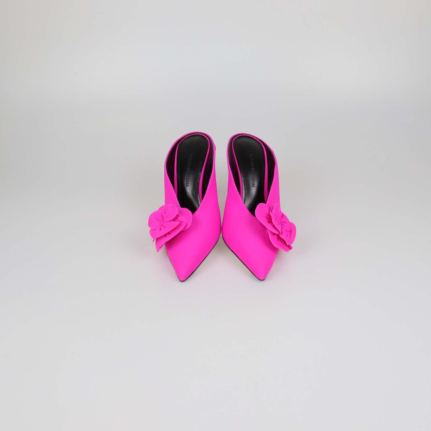 Victoria Beckham Fuchsia Fabric Rose Applique Pointed Toe Mules