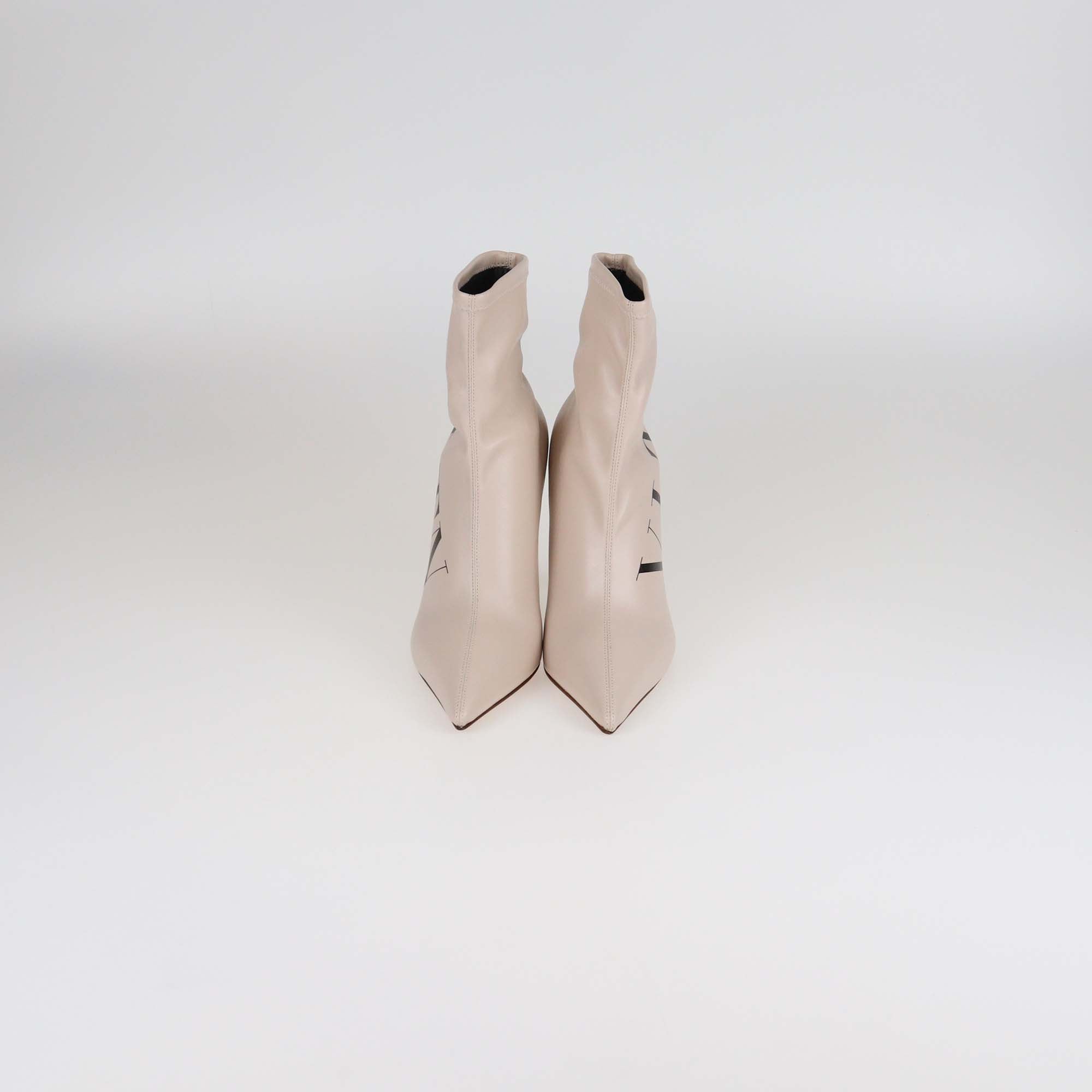 Valentino Beige Leather VLTN Pointed Toe Booties