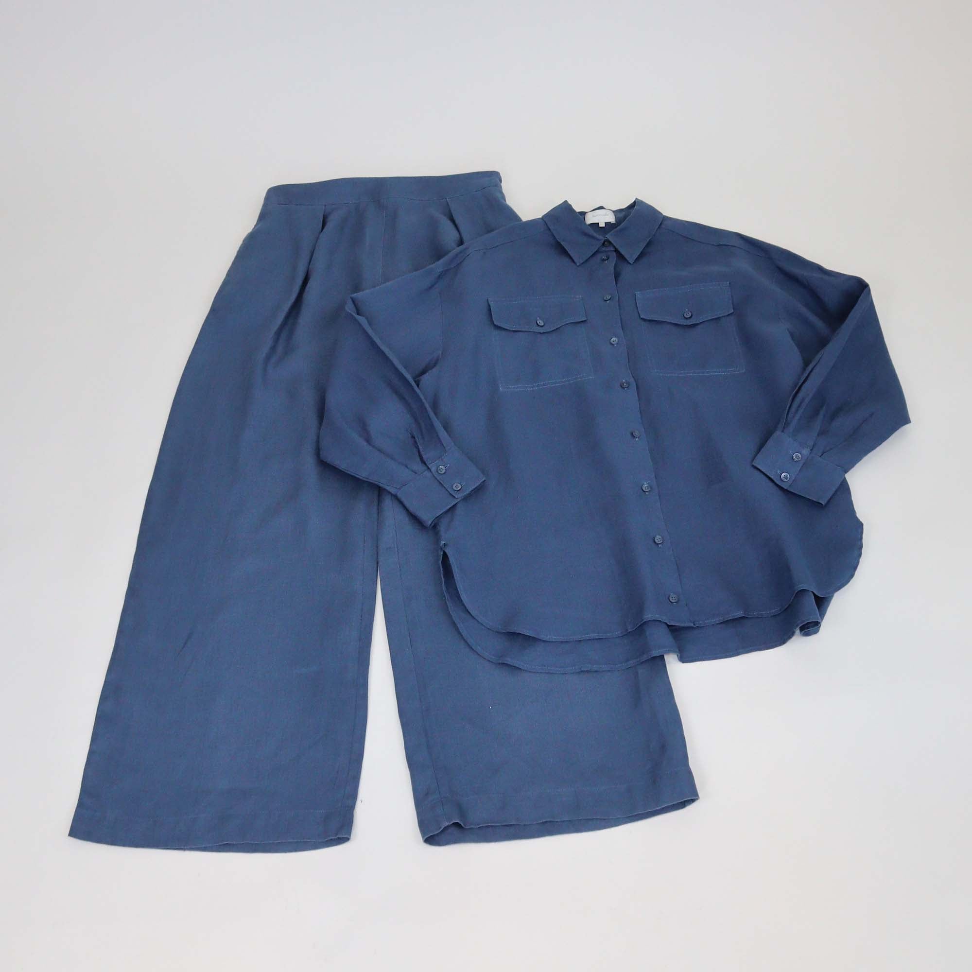 Les 100 Ciels Blue Linen Double Pocket Emilie Shirt & Trouser Set