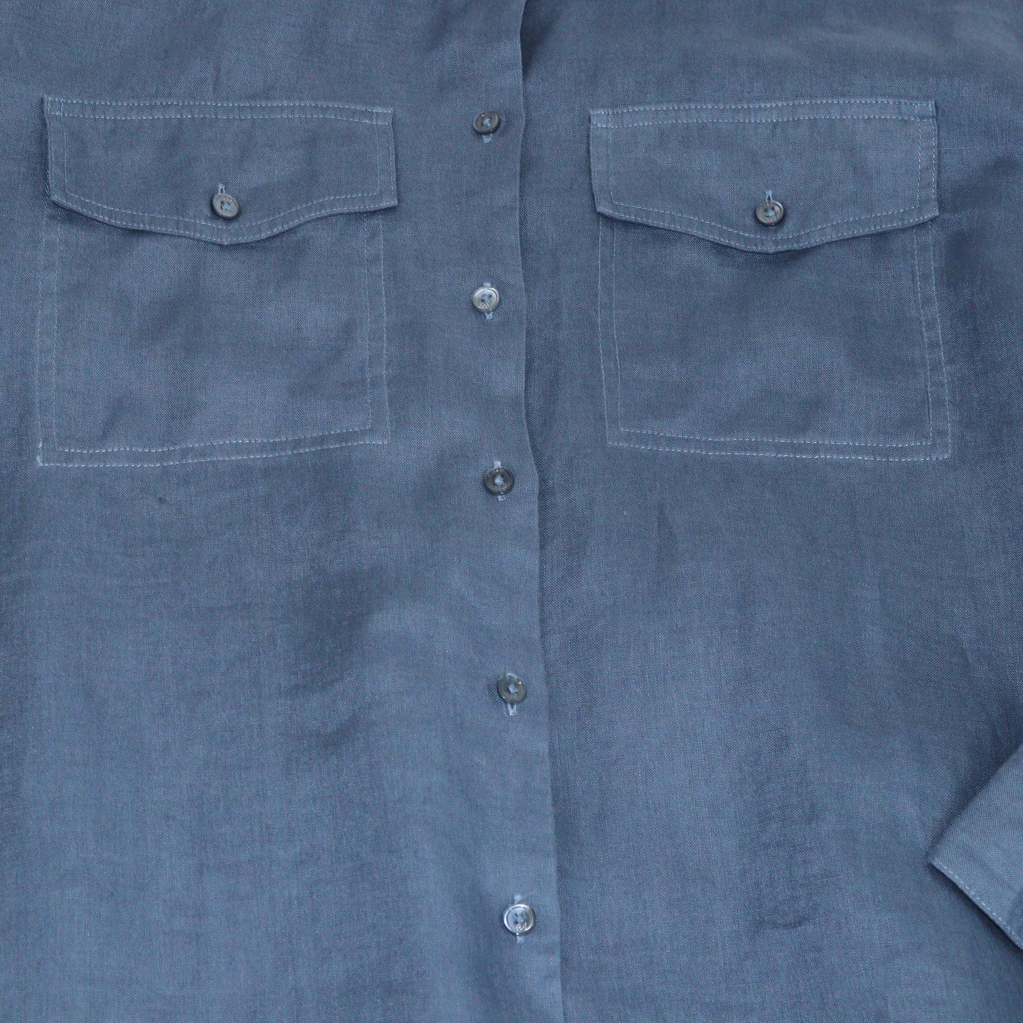 Les 100 Ciels Blue Linen Double Pocket Emilie Shirt & Trouser Set