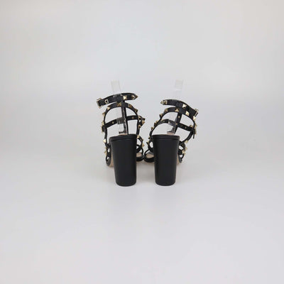 Valentino Black Leather Rockstud Ankle Strap Sandals 90