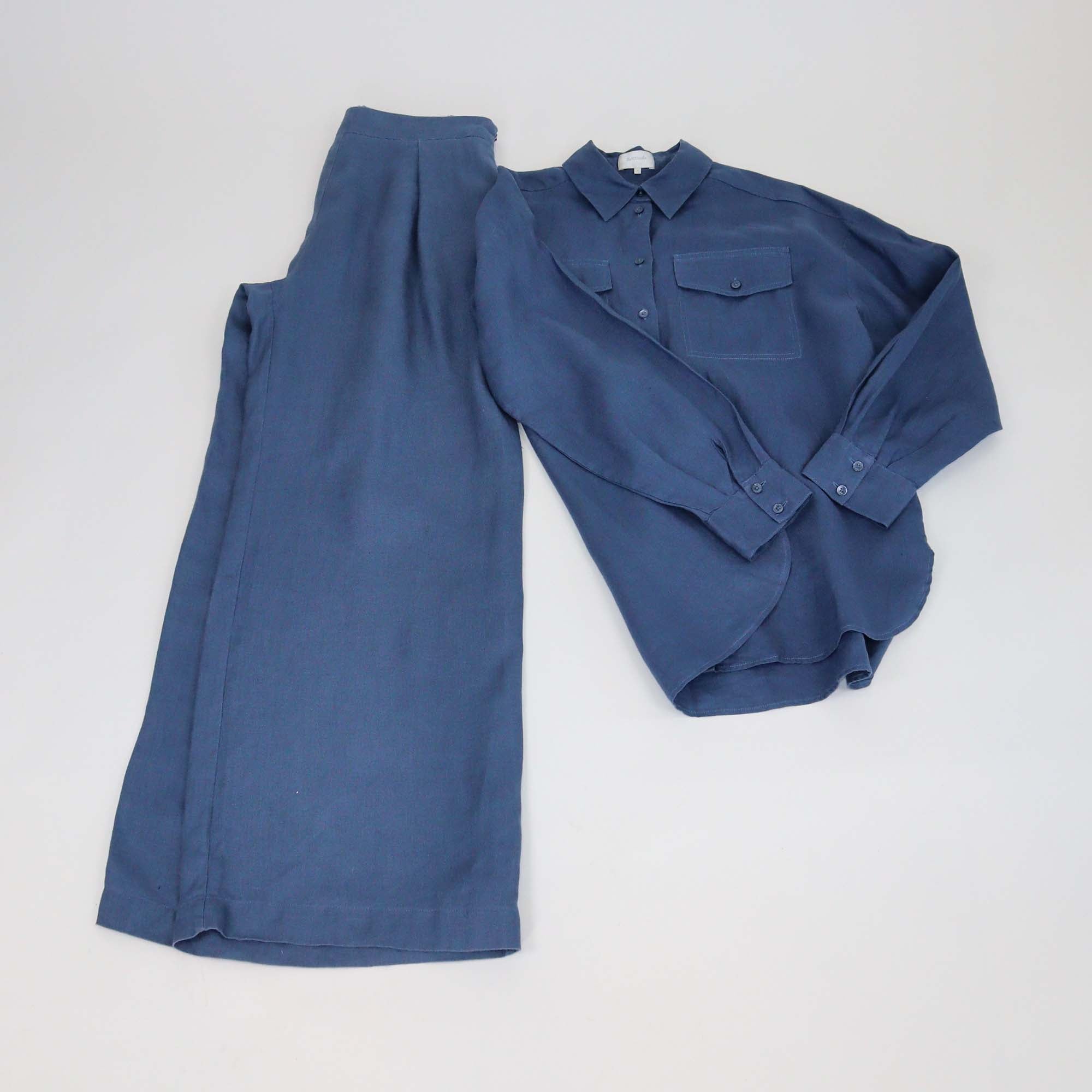 Les 100 Ciels Blue Linen Double Pocket Emilie Shirt & Trouser Set