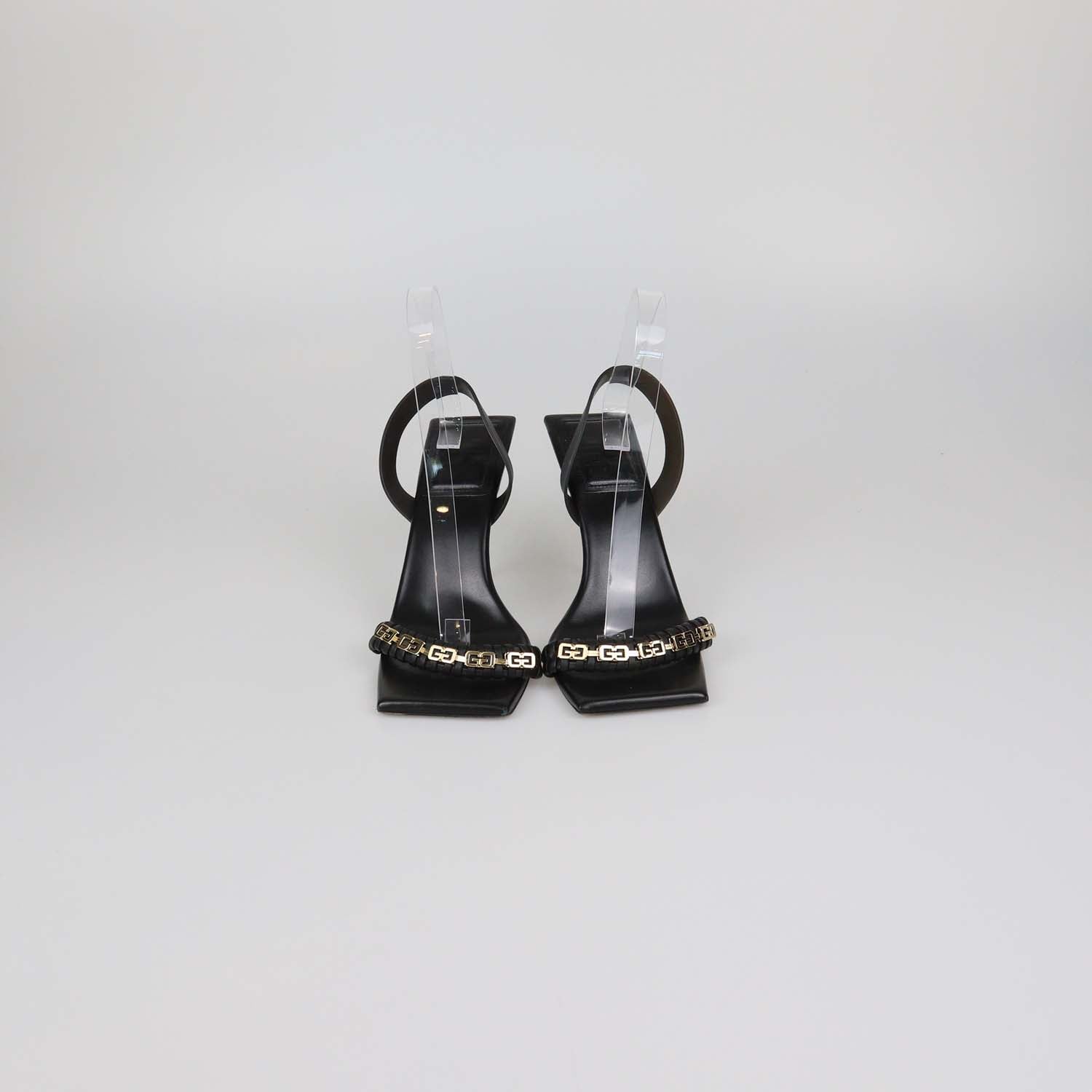Givenchy Black Leather G Chain Woven Slingback Sandals