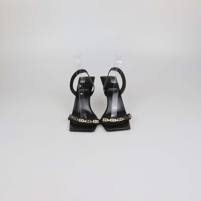 Givenchy Black Leather G Chain Woven Slingback Sandals