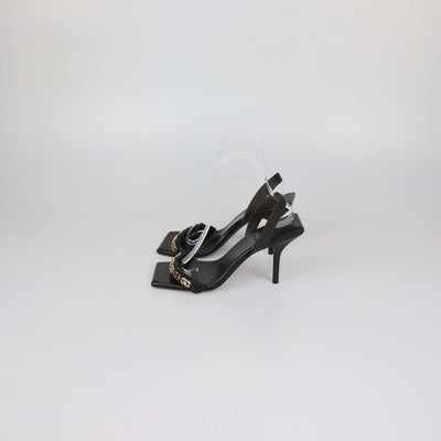 Givenchy Black Leather G Chain Woven Slingback Sandals