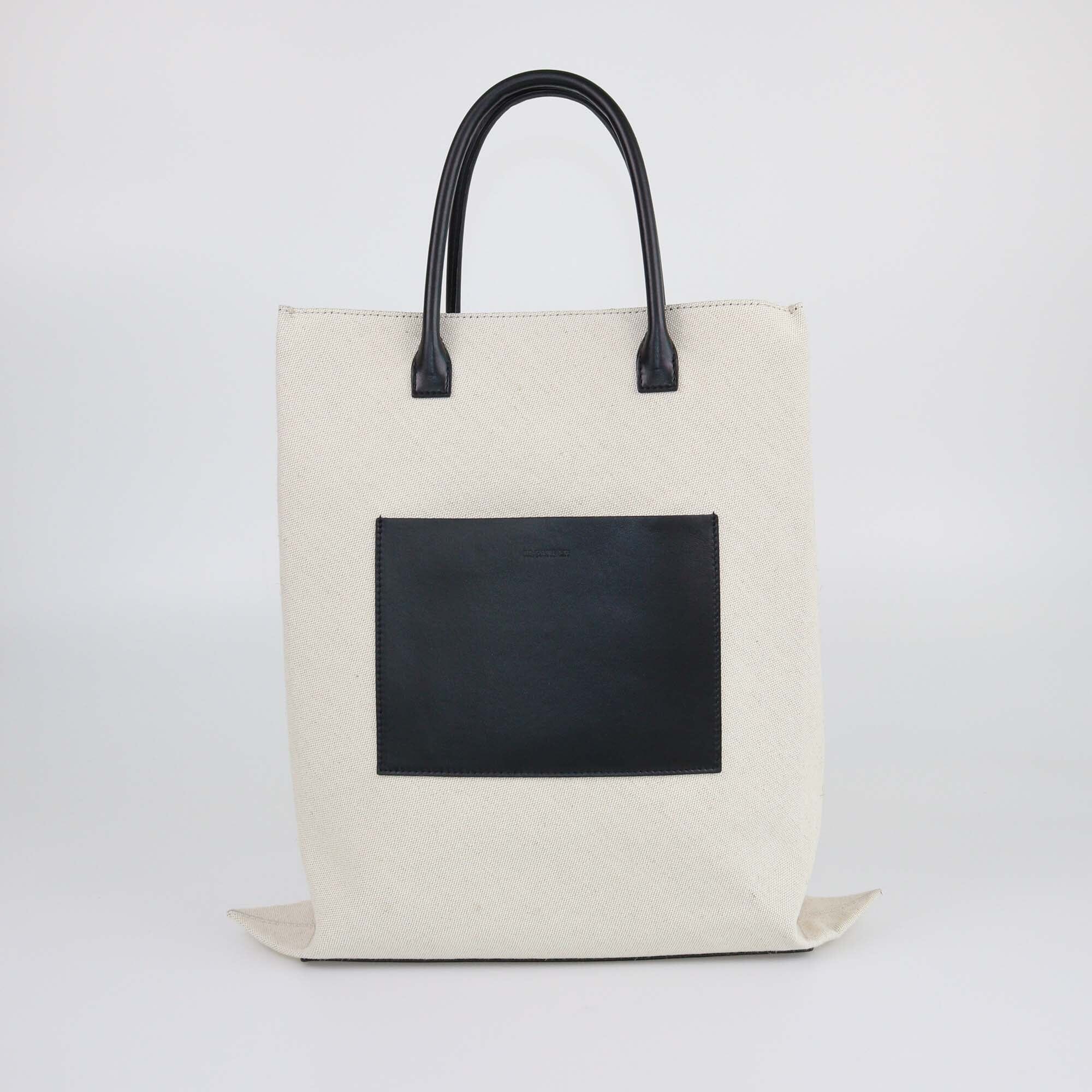 Jill Sanders Black/Beige Canvas Patch Pocket Tote Womens Jil Sander 