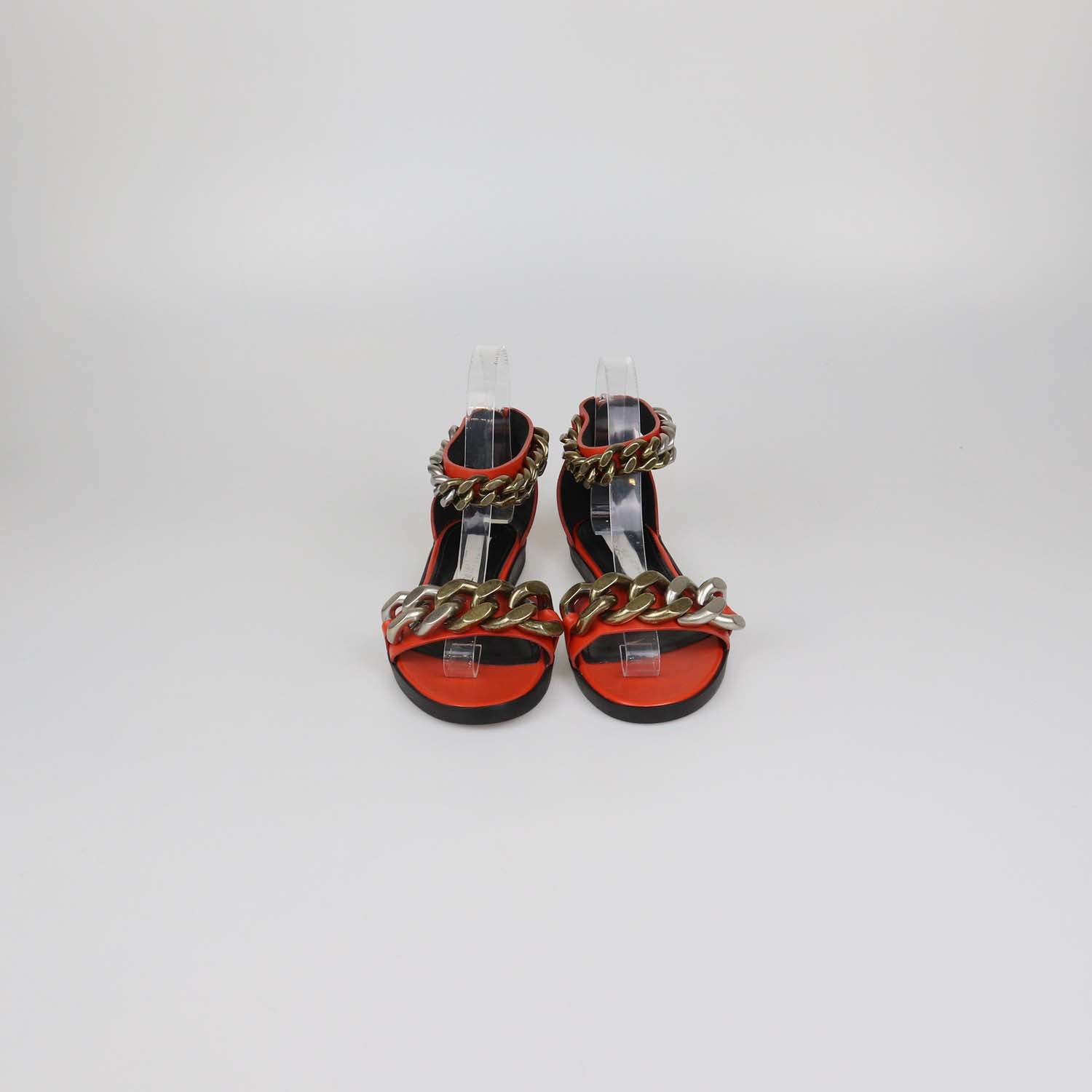 Stella McCartney Orange Faux Leather Falabella Ankle Strap Flat Sandals
