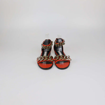 Stella McCartney Orange Faux Leather Falabella Ankle Strap Flat Sandals