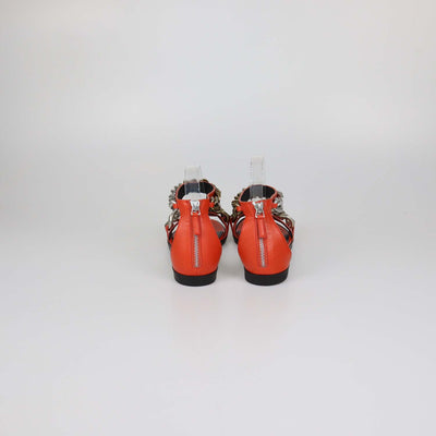 Stella McCartney Orange Faux Leather Falabella Ankle Strap Flat Sandals