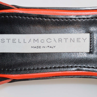 Stella McCartney Orange Faux Leather Falabella Ankle Strap Flat Sandals